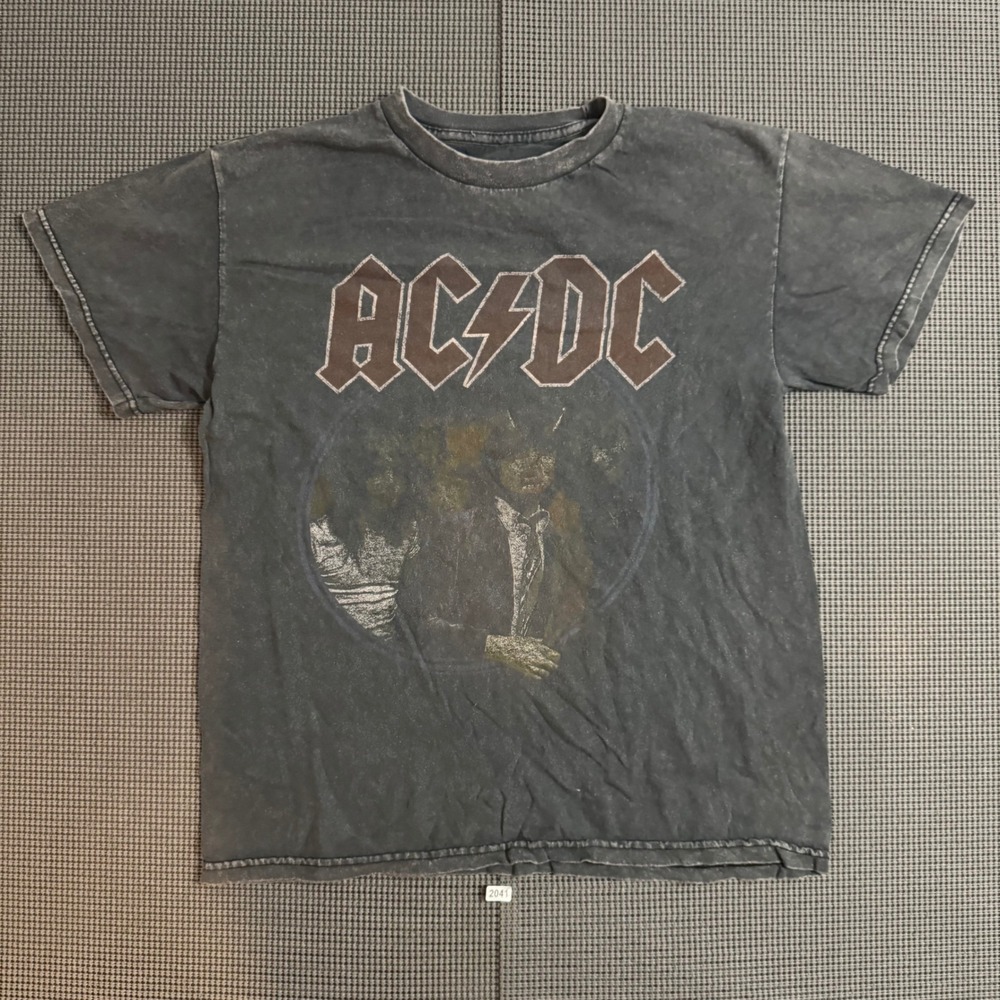AC/DC Graphic T-Shirt Mens Small Gray Acid Wash Band Tee Short Sleeve